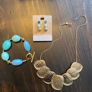 Turquoise, blue, and gold color jewelry